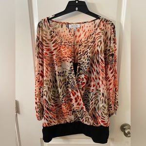 Jennifer Lopez, XL, Brown/Orange/Black Leopard Print Blouse